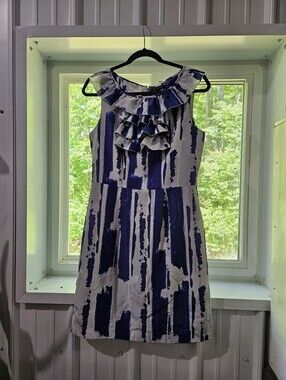 Banana Republic Blue and White Ruffle Neck Sleeveless Dress